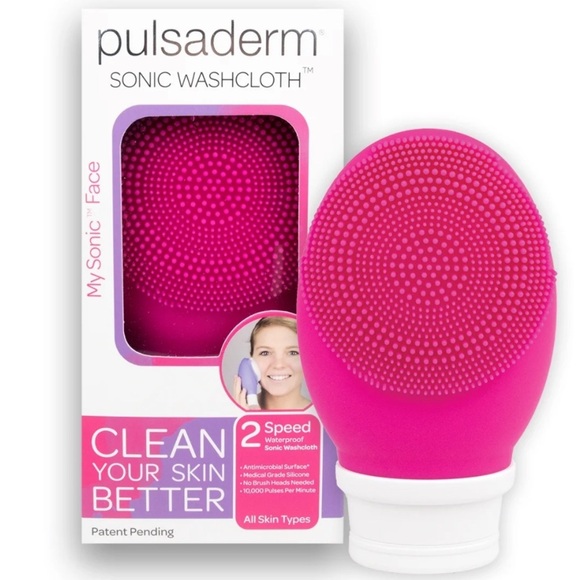 Pulsaderm 2-Speed Waterproof Antimicrobial Sonic Silicone Washcloth Hot Pink NIB - Picture 1 of 5